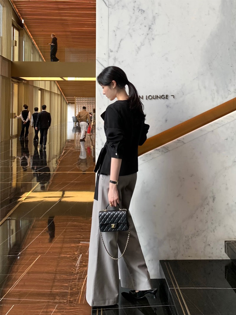 圓領一粒扣綁帶外套