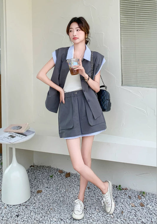 レイヤード風グレー2点セット