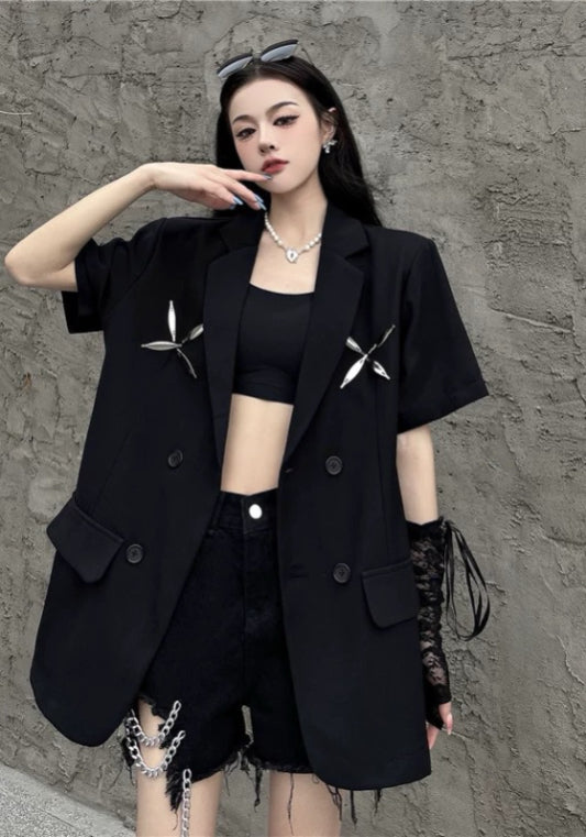 ダーツ刺繍入り ゆったり半袖ジャケット