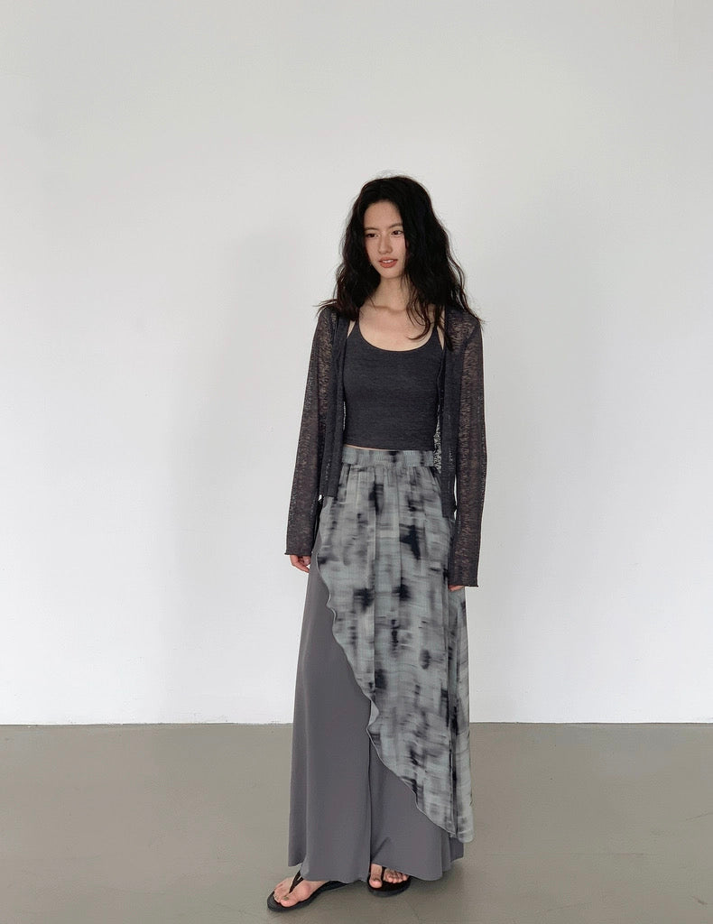 シアー素材ロングカーディガン+カップ付きキャミセット