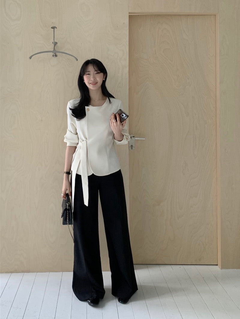 圓領一粒扣綁帶外套