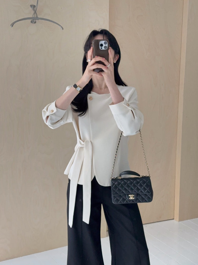 圓領一粒扣綁帶外套