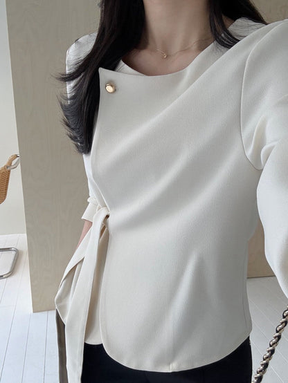 圓領一粒扣綁帶外套