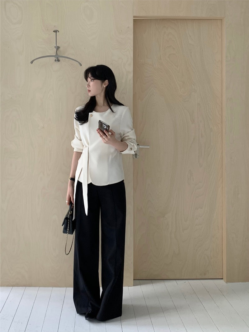 圓領一粒扣綁帶外套