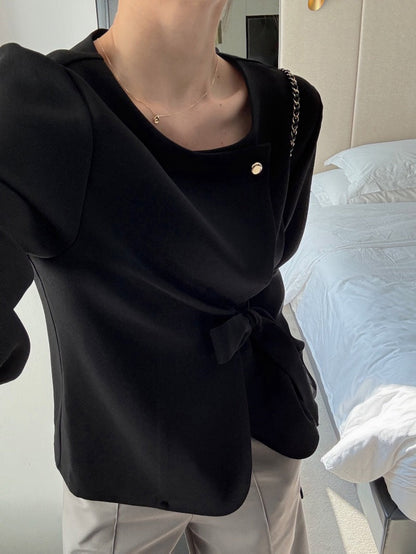 圓領一粒扣綁帶外套