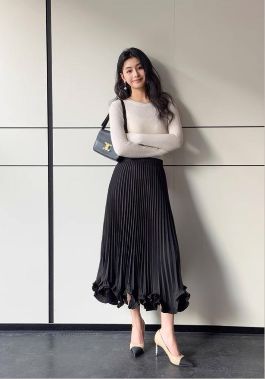 ロールヘムプリーツロングスカート