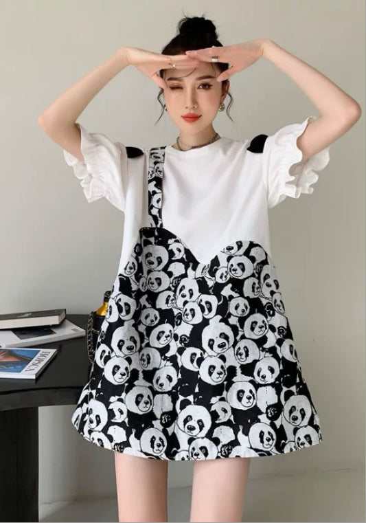 パンダプリントTシャツワンピース