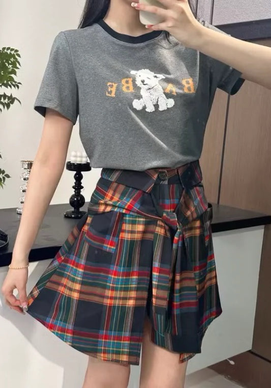 カラーチェック柄スカートパンツ