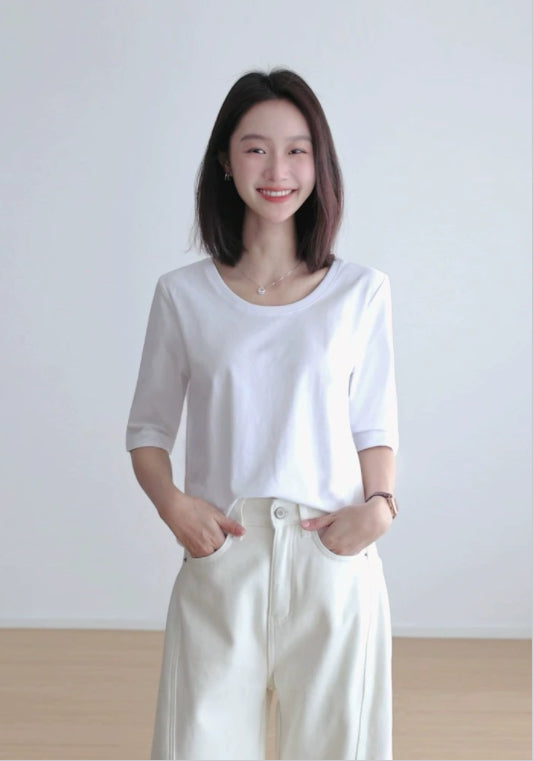 クルーネック五分袖Tシャツ
