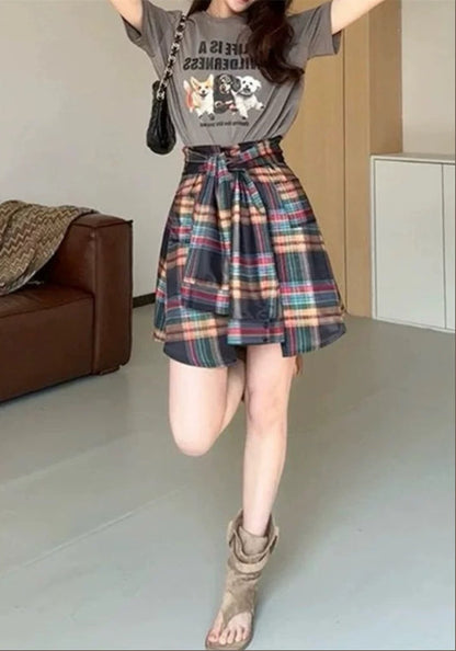 カラーチェック柄スカートパンツ