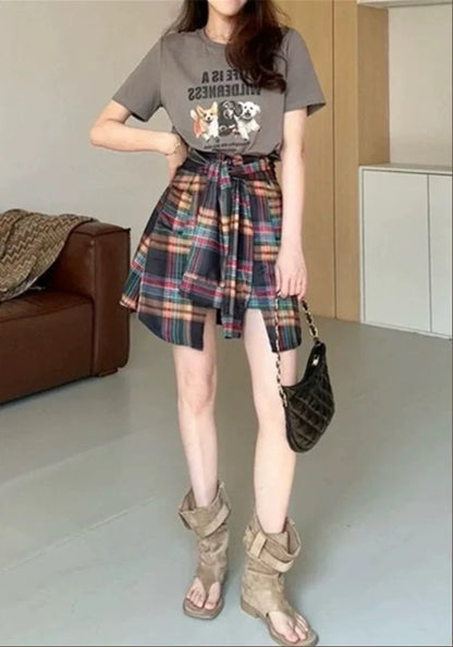 カラーチェック柄スカートパンツ