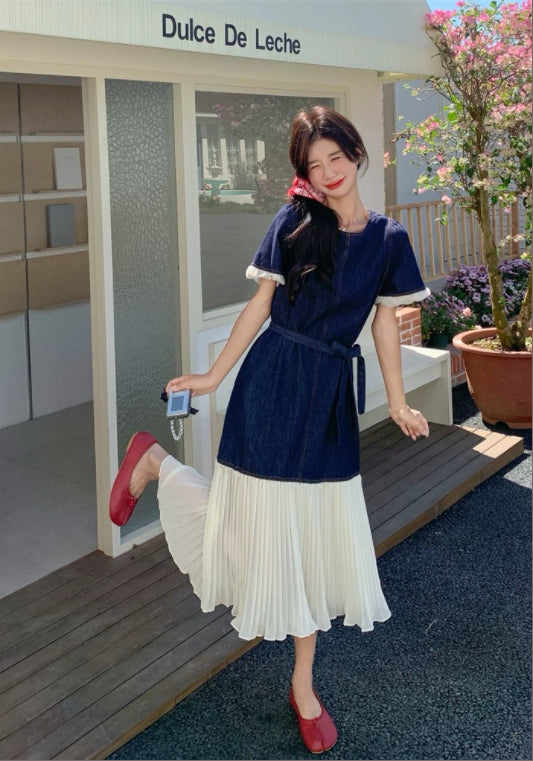 デニムテンセル切り替えワンピース