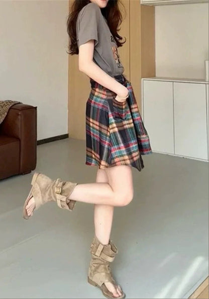 カラーチェック柄スカートパンツ