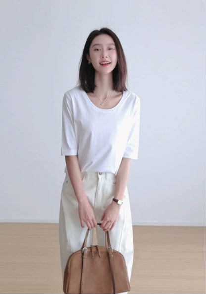 クルーネック五分袖Tシャツ