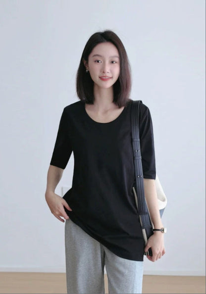 クルーネック五分袖Tシャツ
