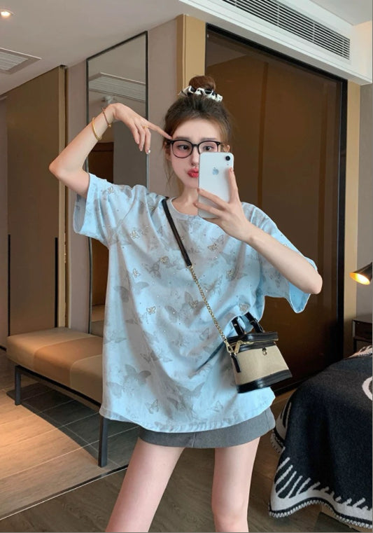 ブルーラインストーンTシャツ