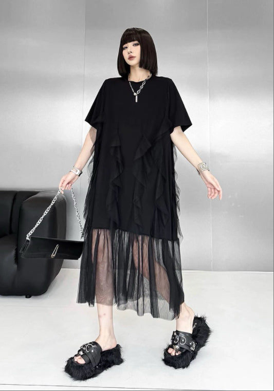 黒メッシュ切り替えワンピース