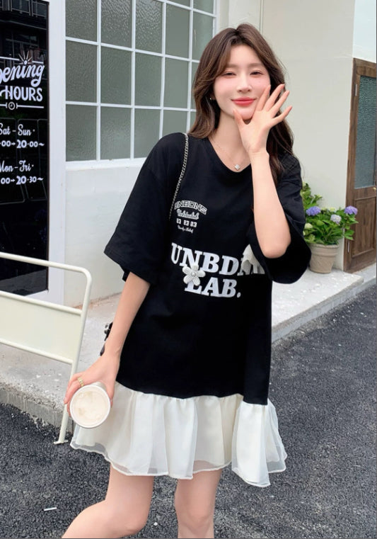 レーストリム付きTシャツワンピース