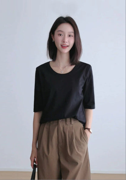 クルーネック五分袖Tシャツ