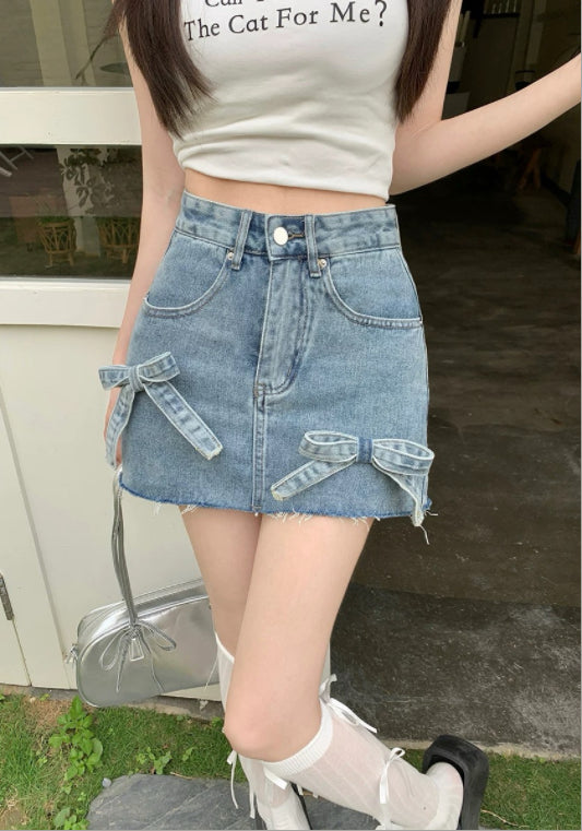 リボン付きデニムミニスカート