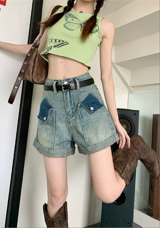 ビッグポケット付きデニムパンツ