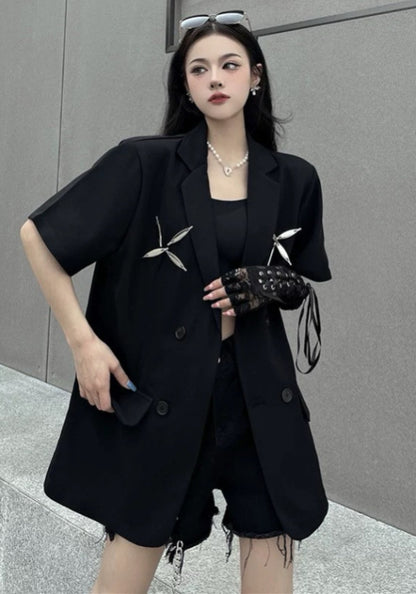 ダーツ刺繍入り ゆったり半袖ジャケット