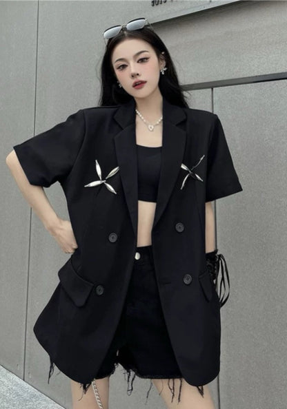 ダーツ刺繍入り ゆったり半袖ジャケット