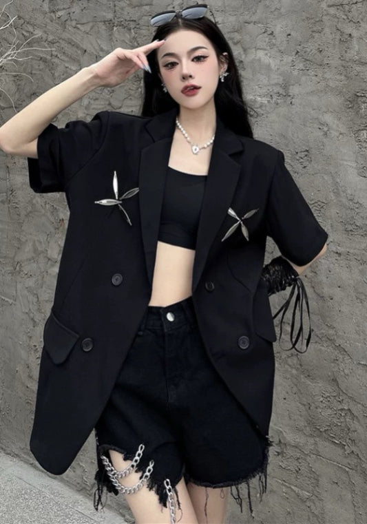 ダーツ刺繍入り ゆったり半袖ジャケット