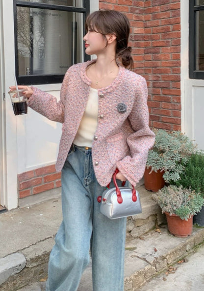 ピンク ツイードジャケット