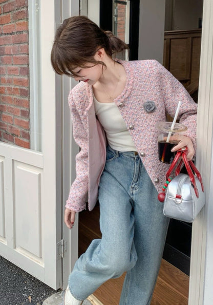 ピンク ツイードジャケット